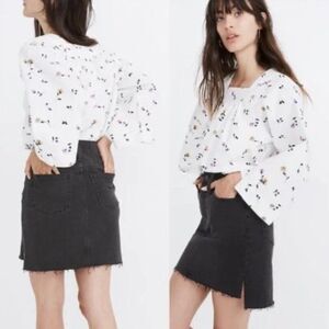 Madewell Stretch Denim Straight Mini Skirt in Lunar Wash Step-Hem Edition Sz 26
